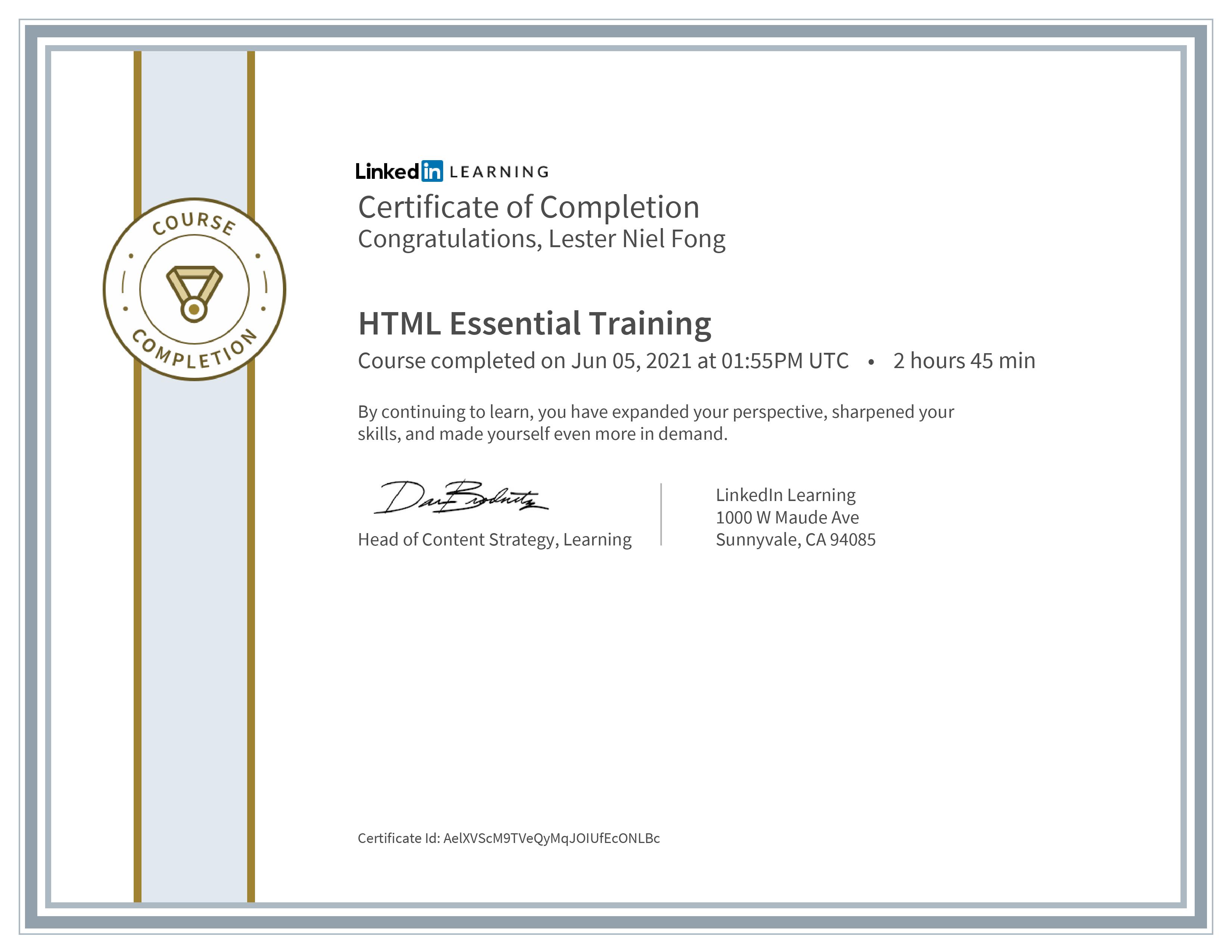 Html course certificate